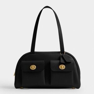 Coach Twin Turnlock Bag Satchel in Dark Brass/Black Waxed Smooth Leather NWT